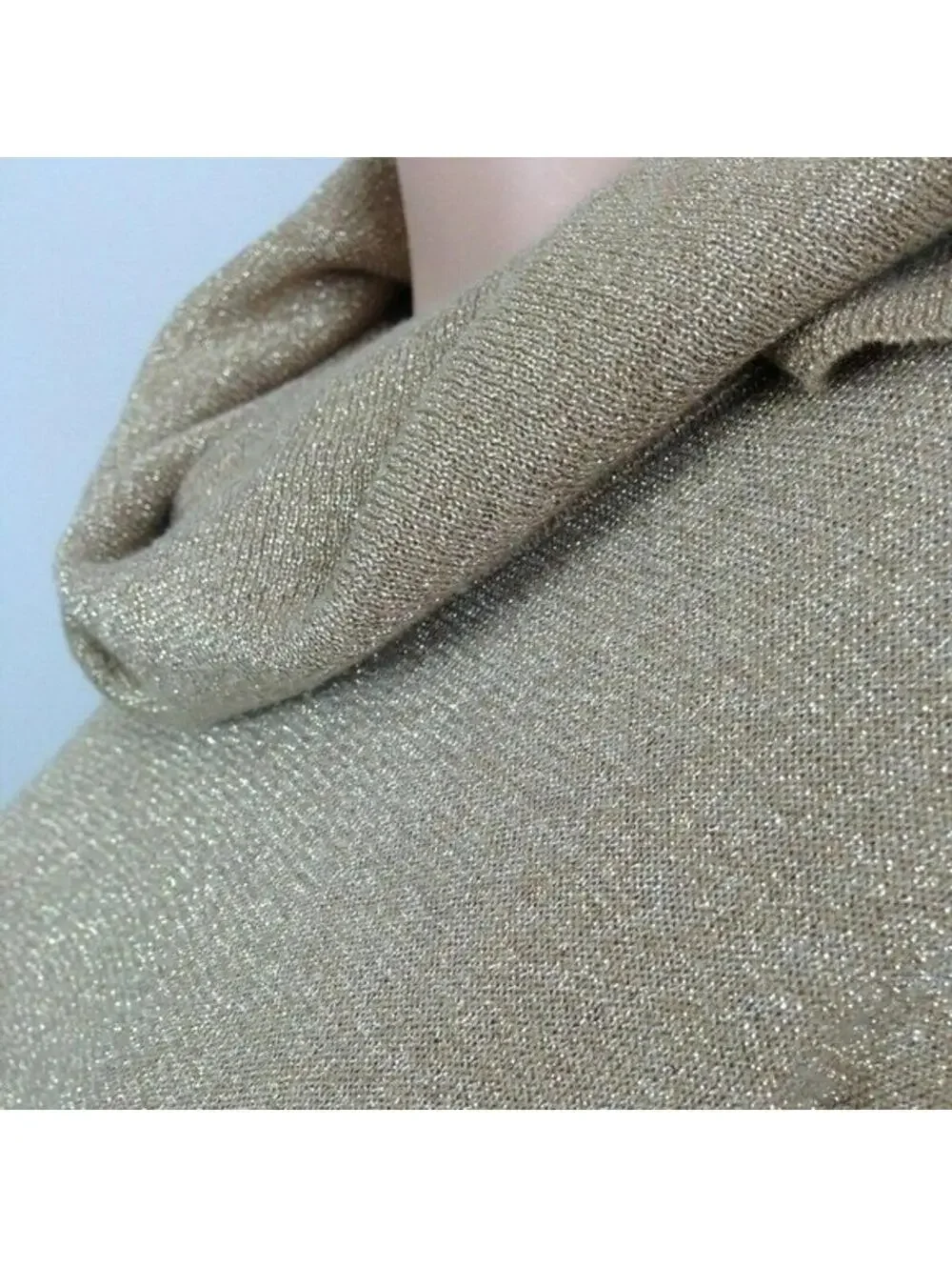 Michael Kors Gold Shimmer Cowl Neck Sweater XL Metallic Knit 3/4 Sleeve LKNW